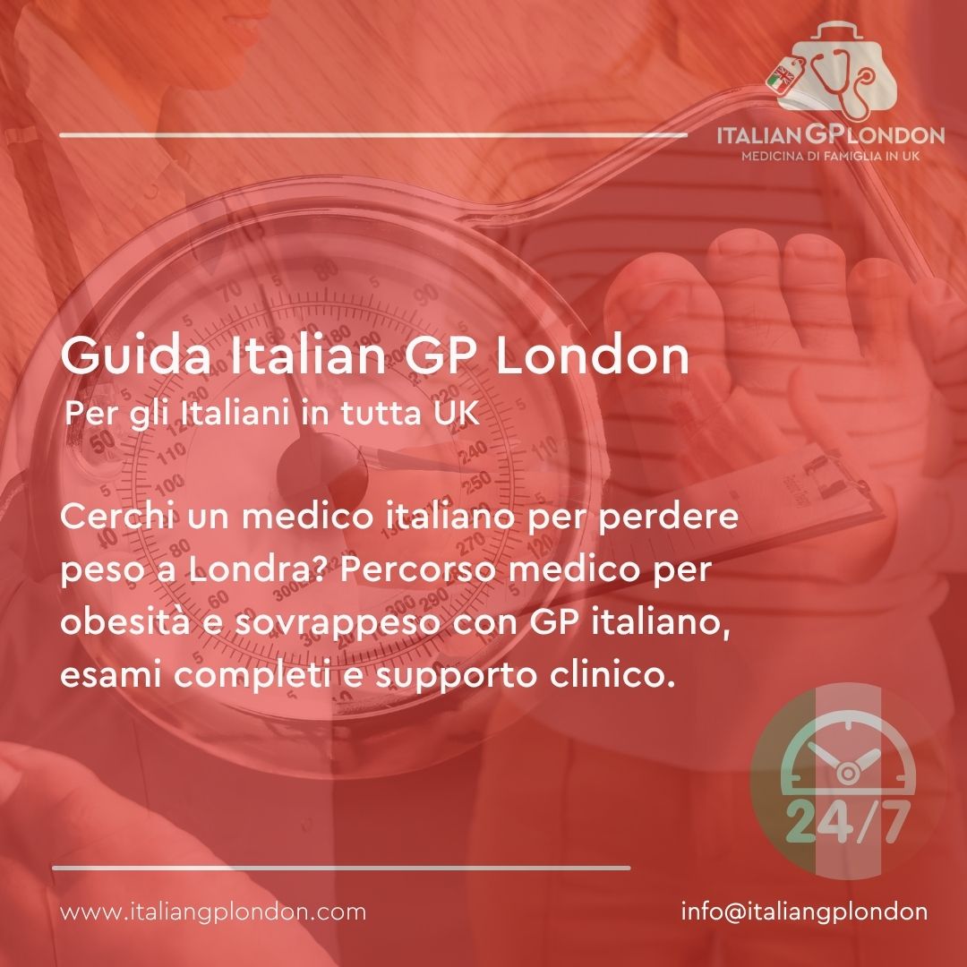 Medico italiano a Londra durante una consulenza per perdita di peso e obesità
