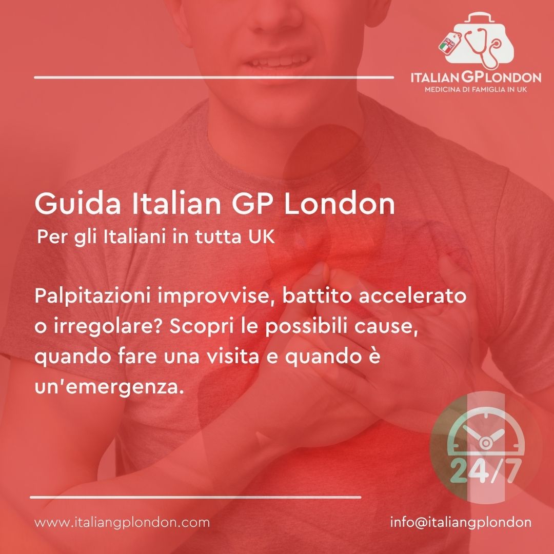 Persona con una mano sul petto mentre avverte palpitazioni e battito cardiaco accelerato.